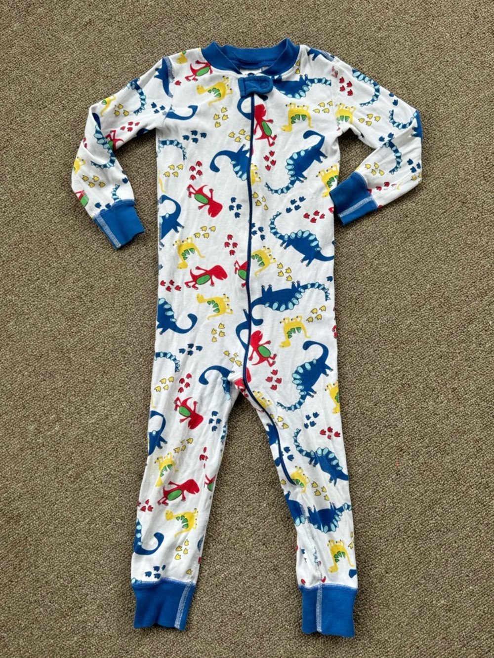 Hanna Andersson 3T White Pajama One-Piece Zip Up with Dinosaur Print